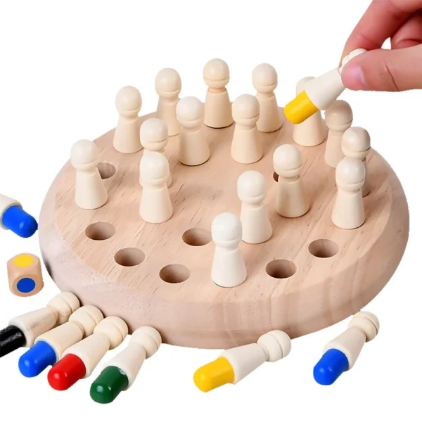 Jeu de mémoire et d'échecs en bois – Image 2