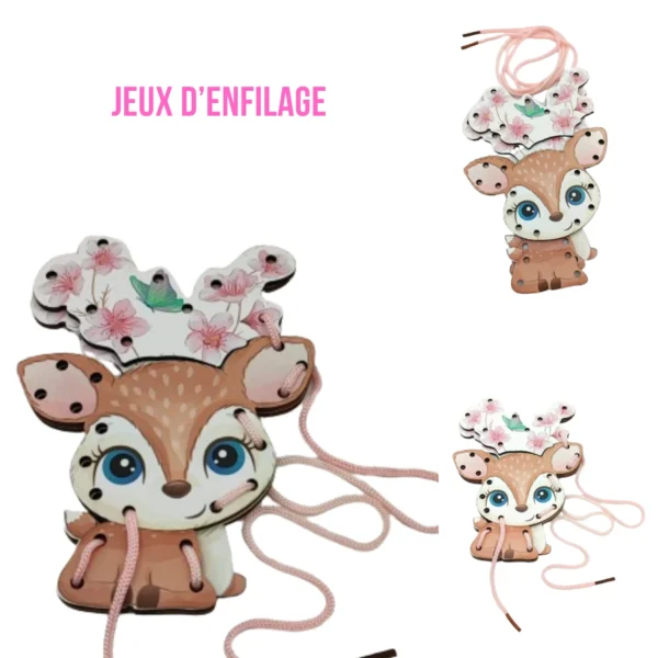 Animaux à enfiler gazelle jouet de laçage en bois Montessori pour enfants au Maroc
