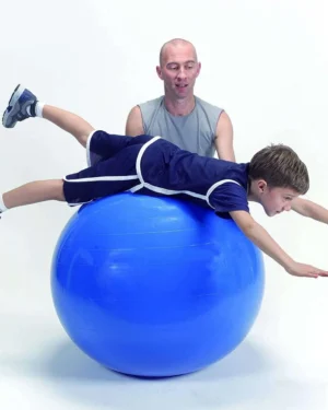 Ballon SwissBall 75 cm pour psychomotricité Montessori, jouet éducatif au Maroc pour développer équilibre, coordination et motricité des enfants.
