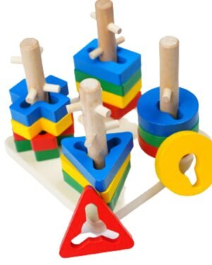 Jeu géométrique en bois avec 16 blocs colorés pour apprendre formes et couleurs dès 2 ans