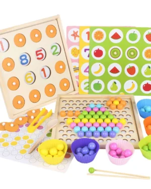 Plateau Montessori à perles et jeu de mémoire 2 en 1 – Jouet éducatif en bois pour enfants, développe motricité et concentration, disponible au Maroc