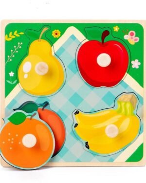 Puzzle à boutons en bois fruits 4 pièces pour bébé dès 12 mois