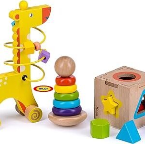Kit Montessori 3 en 1 – labyrinthe à perles, cube formes et anneaux à empiler