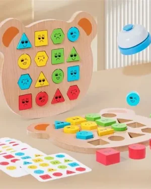 Jeu d’association et formes – Jouet éducatif en bois, développe motricité fine, logique et apprentissage des enfants. Disponible au Maroc