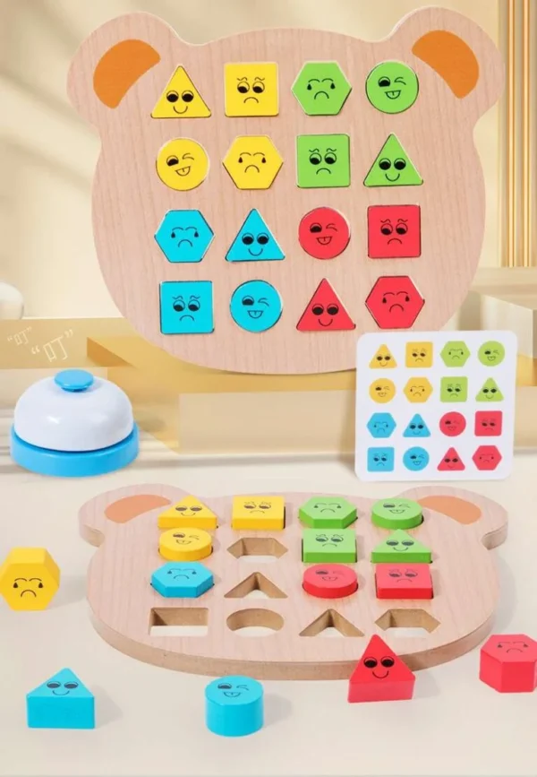 Jeu d’association et formes – Jouet éducatif en bois, développe motricité fine, logique et apprentissage des enfants. Disponible au Maroc