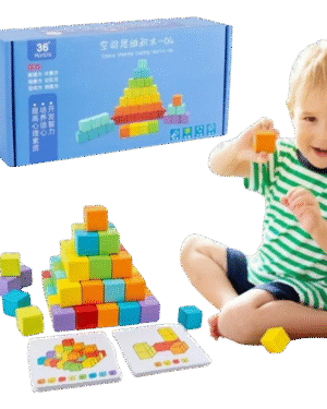 Set de blocs de construction 3D avec cartes modèles – jeu éducatif pour enfants pour créer et reproduire des formes