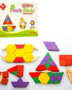 Mini Bloc Montessori mosaïque avec modèles 60 pièces, jouet éducatif en bois au Maroc pour développer créativité, logique et motricité fine des enfants.