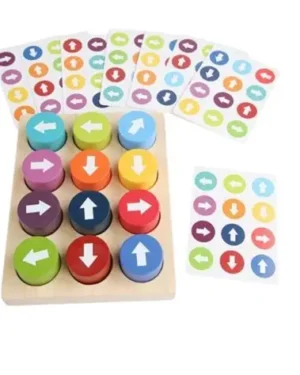 Jeu de correspondance de flèches Montessori en bois, jouet éducatif au Maroc pour développer logique, observation et concentration des enfants.