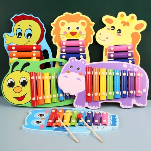 Xylophone en bois coloré pour enfants, en forme d’hippopotame, avec maillets – jouet musical éducatif