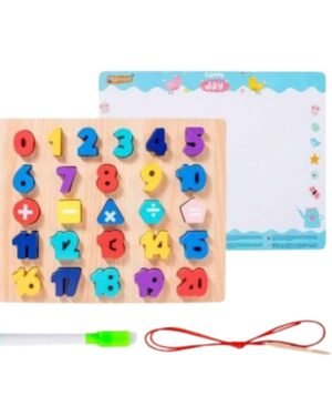 Tableau éducatif avec chiffres en bois à enfiler, conçu pour l’apprentissage des nombres et la coordination main-œil des enfants