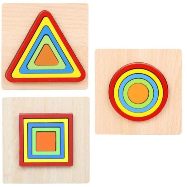 Jeu éducatif à empiler avec formes géométriques en bois : cercle, triangle et carré multicolores