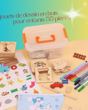 Jouet éducatif en bois pour le dessin et la création, composé de 55 pièces colorées