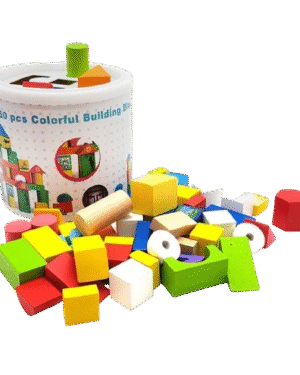 Blocs de construction en bois naturel et coloré, 50 pièces dans un seau de rangement