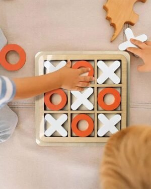 Jeu de morpion en bois XO pour enfants – puzzle éducatif de stratégie et jeu interactif familial.